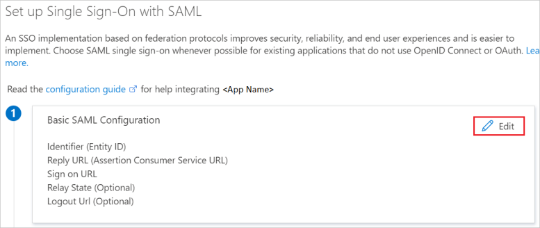 Edit Basic SAML Configuration